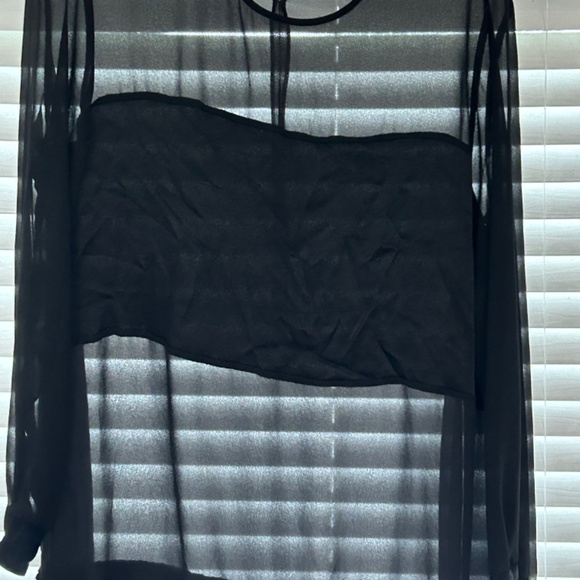 Zara Woman Sheer Long Sleeve Blouse Black Elegant - Picture 2 of 5
